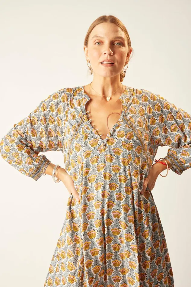 Natalie Martin FIORE SHORT DRESS Tulip Print French Blue Shop Dresses