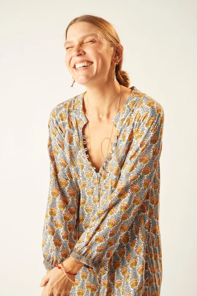Natalie Martin FIORE SHORT DRESS Tulip Print French Blue Shop Dresses