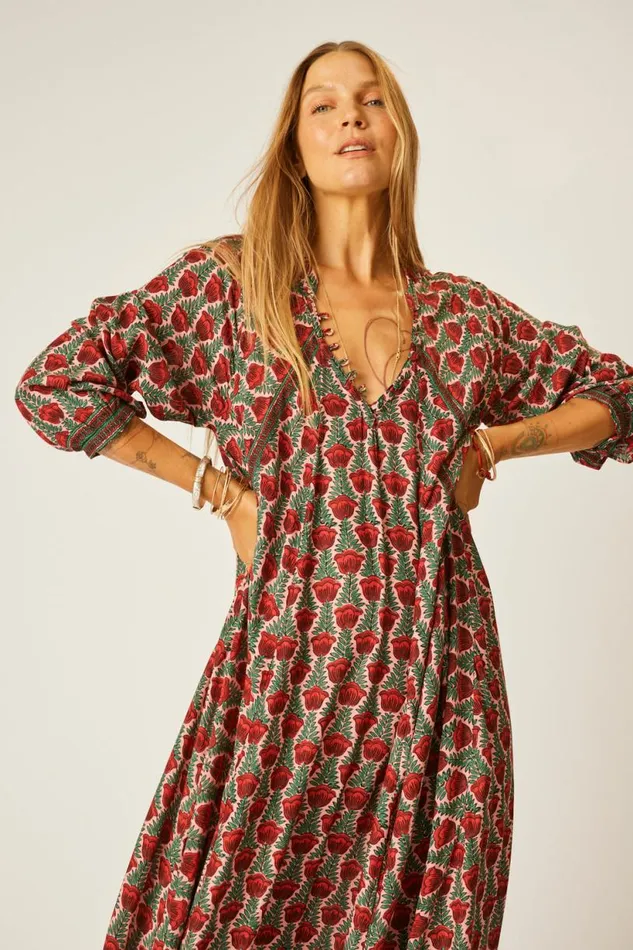 Natalie Martin FIORE SHORT DRESS Tulip Print Venetian Red Shop Dresses