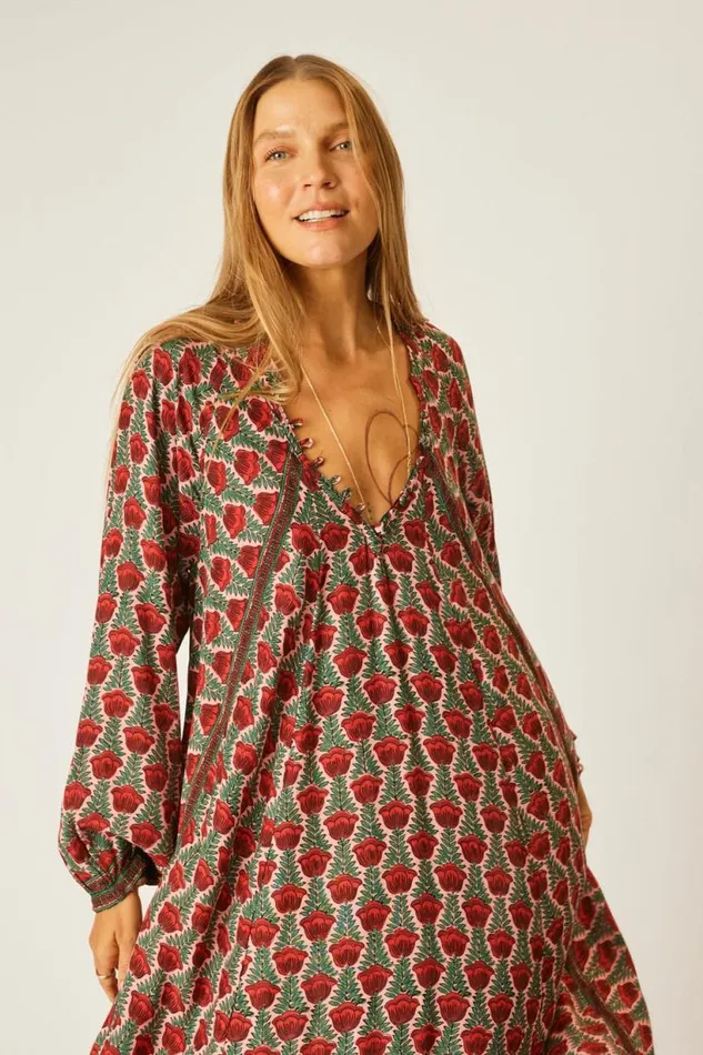 Natalie Martin FIORE SHORT DRESS Tulip Print Venetian Red Shop Dresses
