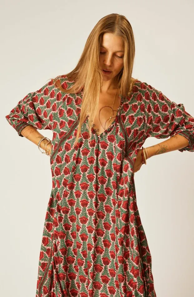 Natalie Martin FIORE SHORT DRESS Tulip Print Venetian Red Shop Dresses