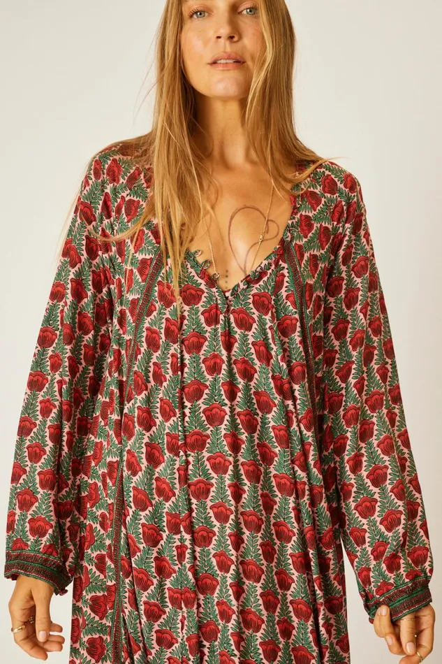 Natalie Martin FIORE SHORT DRESS Tulip Print Venetian Red Shop Dresses