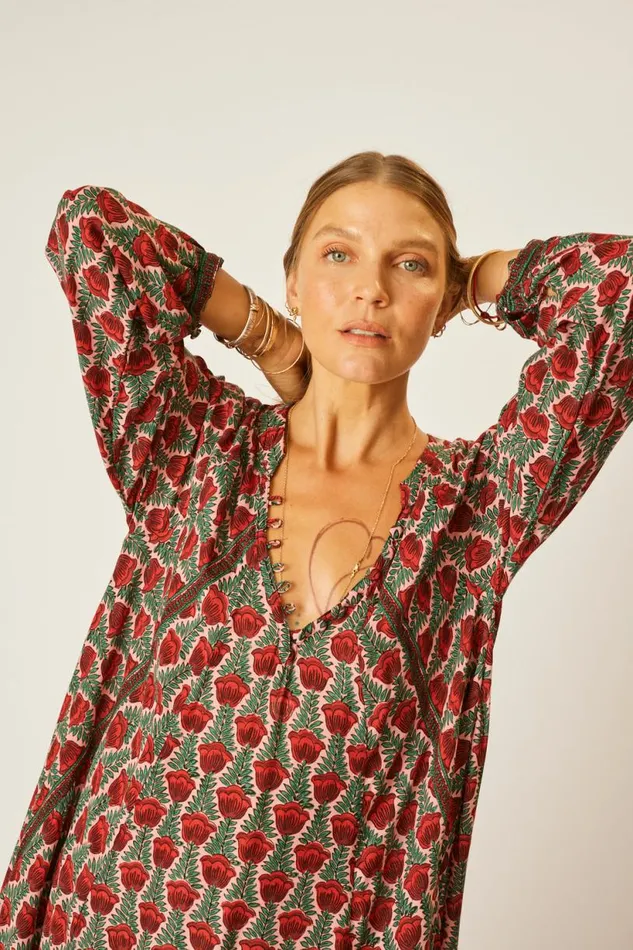 Natalie Martin FIORE SHORT DRESS Tulip Print Venetian Red Shop Dresses