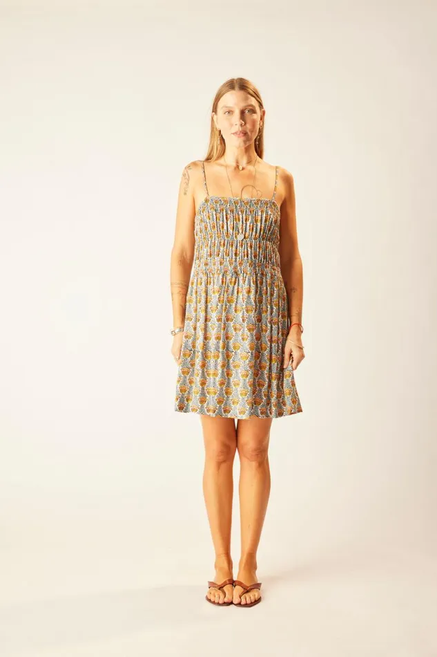 Natalie Martin GINA SHORT DRESS Tulip Print French Blue Shop Dresses