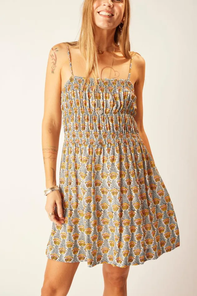 Natalie Martin GINA SHORT DRESS Tulip Print French Blue Shop Dresses