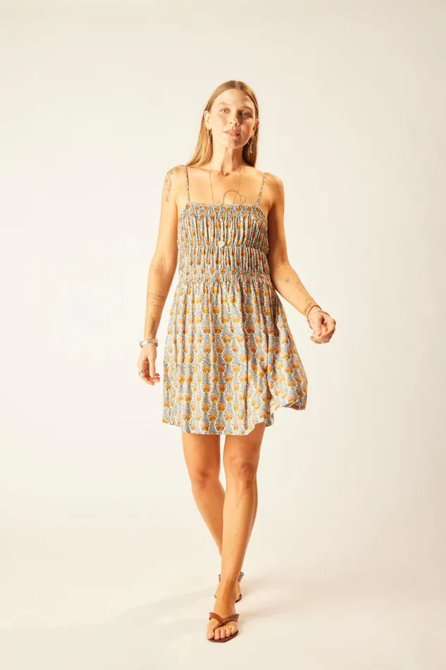 Natalie Martin GINA SHORT DRESS Tulip Print French Blue Shop Dresses