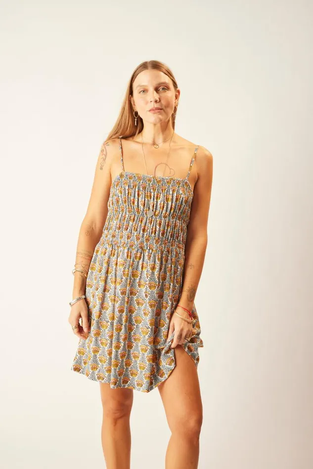 Natalie Martin GINA SHORT DRESS Tulip Print French Blue Shop Dresses