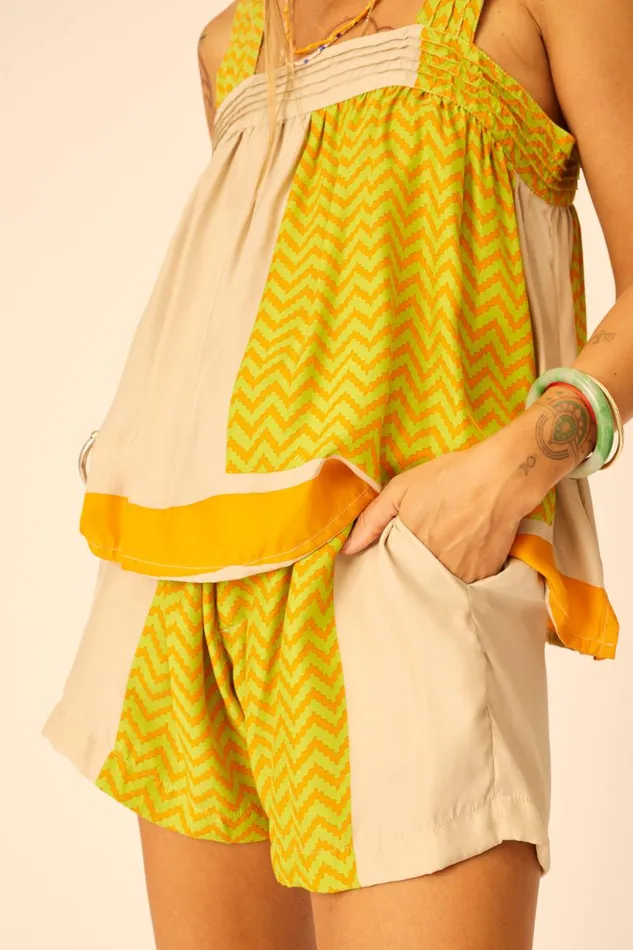 Natalie Martin JASMINE TOP Block Zigzag Tangerine Shop Tops