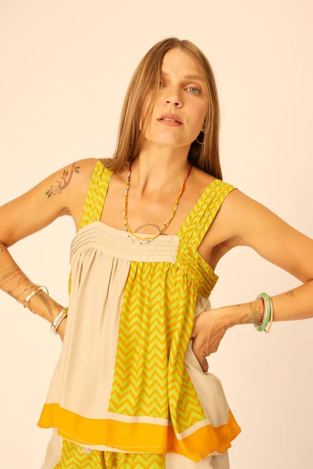 Natalie Martin JASMINE TOP Block Zigzag Tangerine Shop Tops