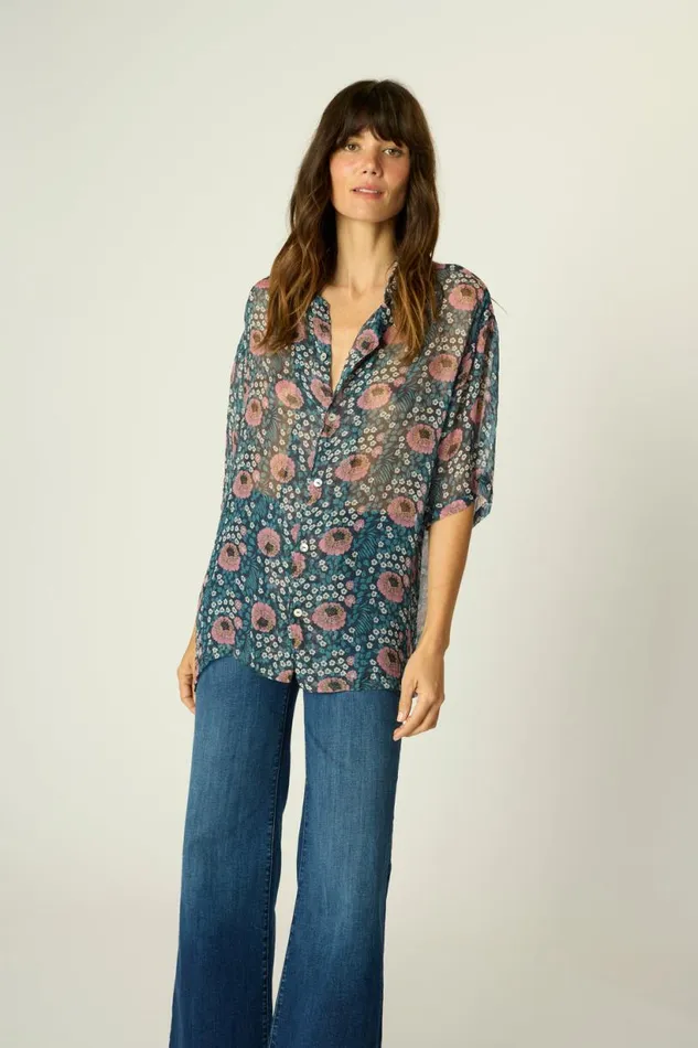 Natalie Martin KEVIN SHIRT Vintage Flowers Indigo Shop Tops
