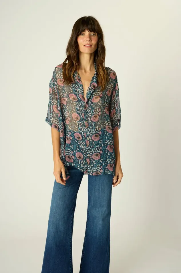 Natalie Martin KEVIN SHIRT Vintage Flowers Indigo Shop Tops