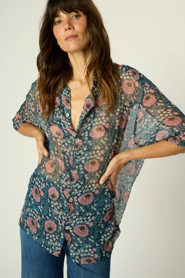 Natalie Martin KEVIN SHIRT Vintage Flowers Indigo Shop Tops