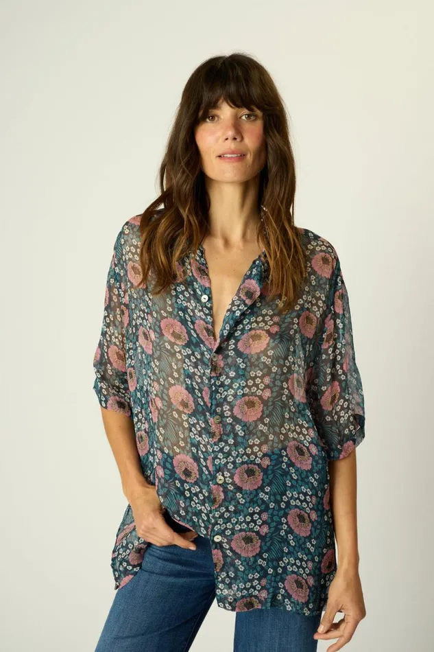 Natalie Martin KEVIN SHIRT Vintage Flowers Indigo Shop Tops