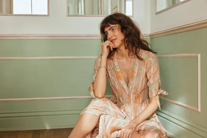Natalie Martin LAYLA DRESS Chamomile Apricot Shop Dresses