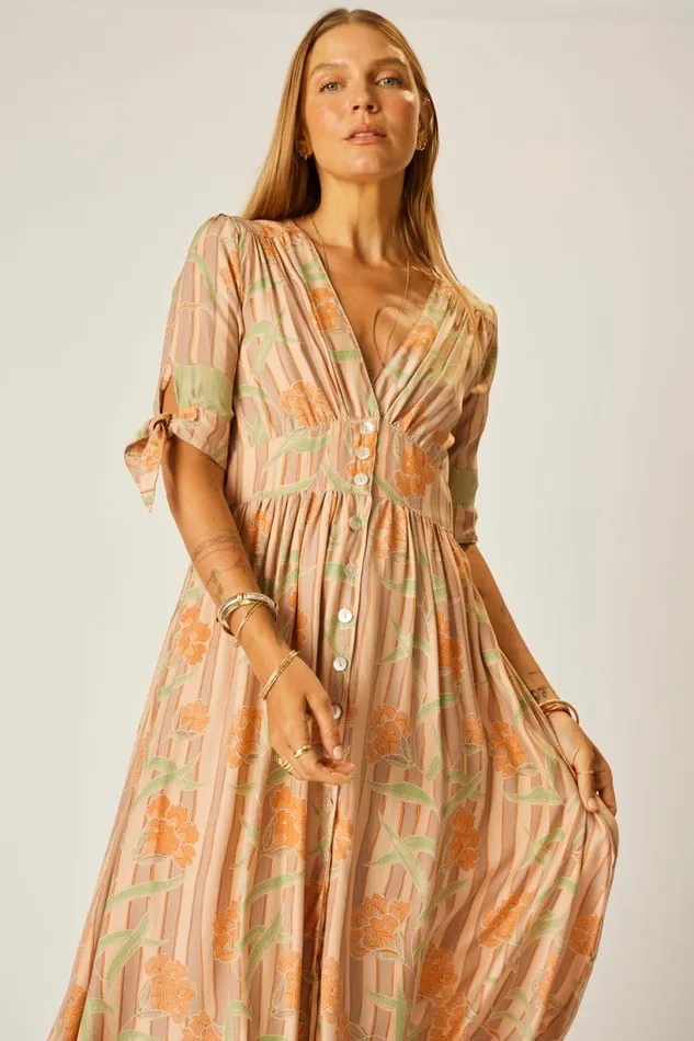 Natalie Martin LAYLA DRESS Chamomile Apricot Shop Dresses