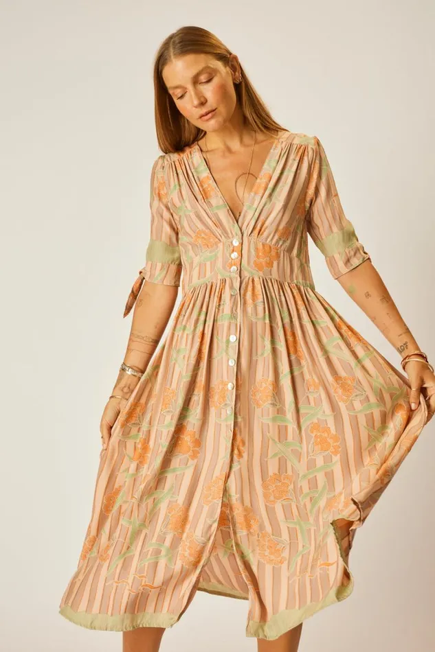 Natalie Martin LAYLA DRESS Chamomile Apricot Shop Dresses