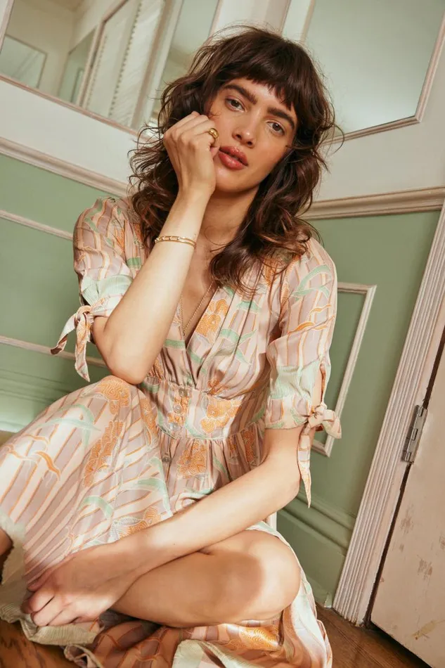 Natalie Martin LAYLA DRESS Chamomile Apricot Shop Dresses