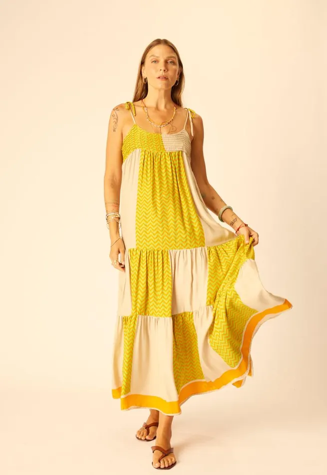 Natalie Martin MELANIE DRESS Block Zigzag Tangerine Shop Dresses
