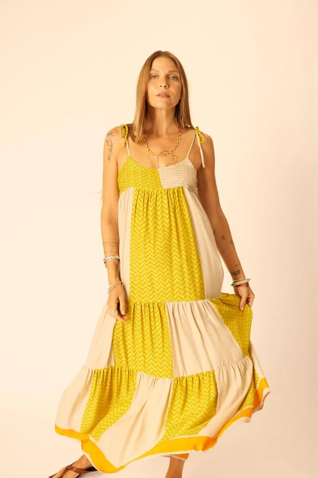 Natalie Martin MELANIE DRESS Block Zigzag Tangerine Shop Dresses