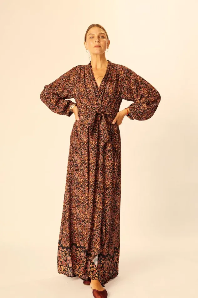 Natalie Martin NICO LS MAXI WITH SASH Petite Fleur Noire Shop Dresses