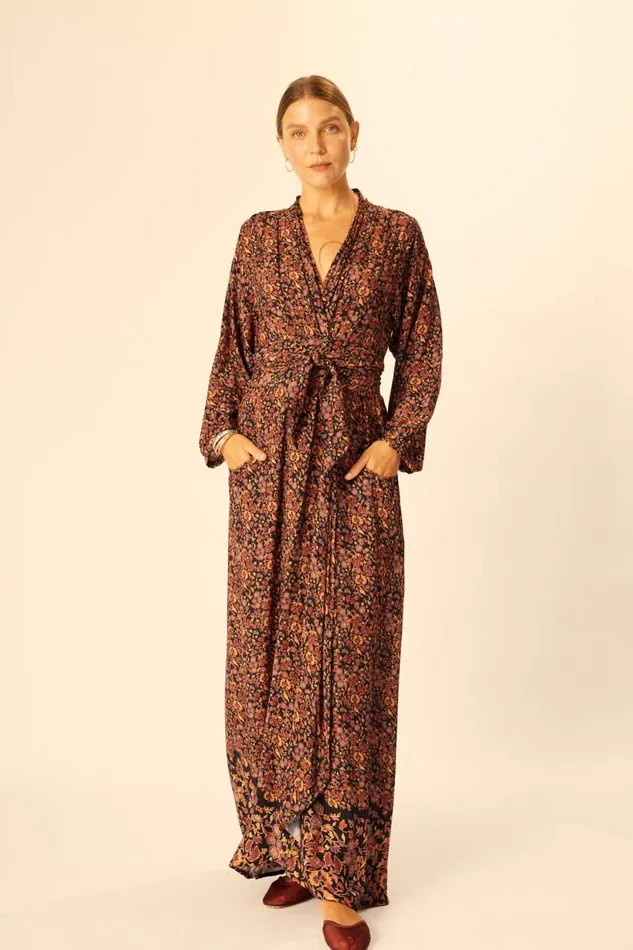 Natalie Martin NICO LS MAXI WITH SASH Petite Fleur Noire Shop Dresses