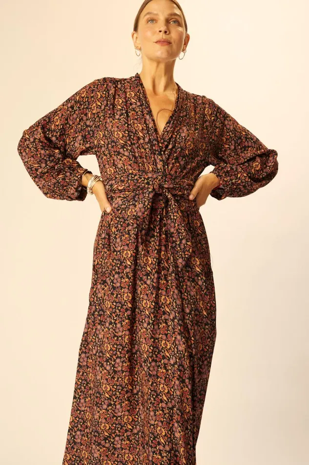 Natalie Martin NICO LS MAXI WITH SASH Petite Fleur Noire Shop Dresses