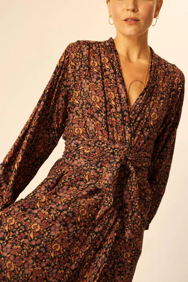 Natalie Martin NICO LS MAXI WITH SASH Petite Fleur Noire Shop Dresses