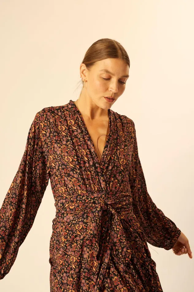 Natalie Martin NICO LS MAXI WITH SASH Petite Fleur Noire Shop Dresses