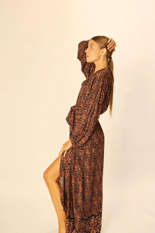 Natalie Martin NICO LS MAXI WITH SASH Petite Fleur Noire Shop Dresses