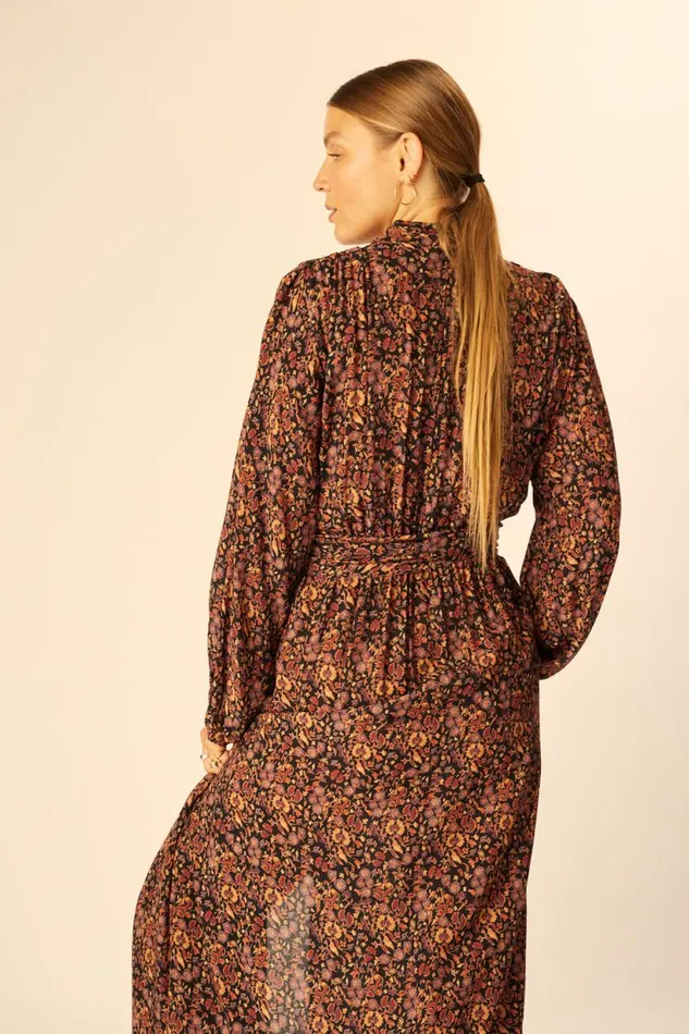 Natalie Martin NICO LS MAXI WITH SASH Petite Fleur Noire Shop Dresses