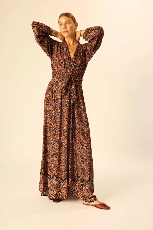 Natalie Martin NICO LS MAXI WITH SASH Petite Fleur Noire Shop Dresses