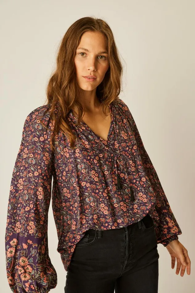 Natalie Martin PENNY BLOUSE Petite Fleur Aubergine Shop Tops