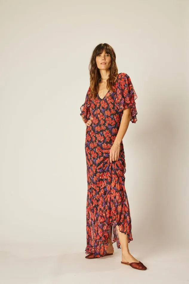 Natalie Martin RAMYA DRESS Chiffon Watercolor Onyx Shop Dresses