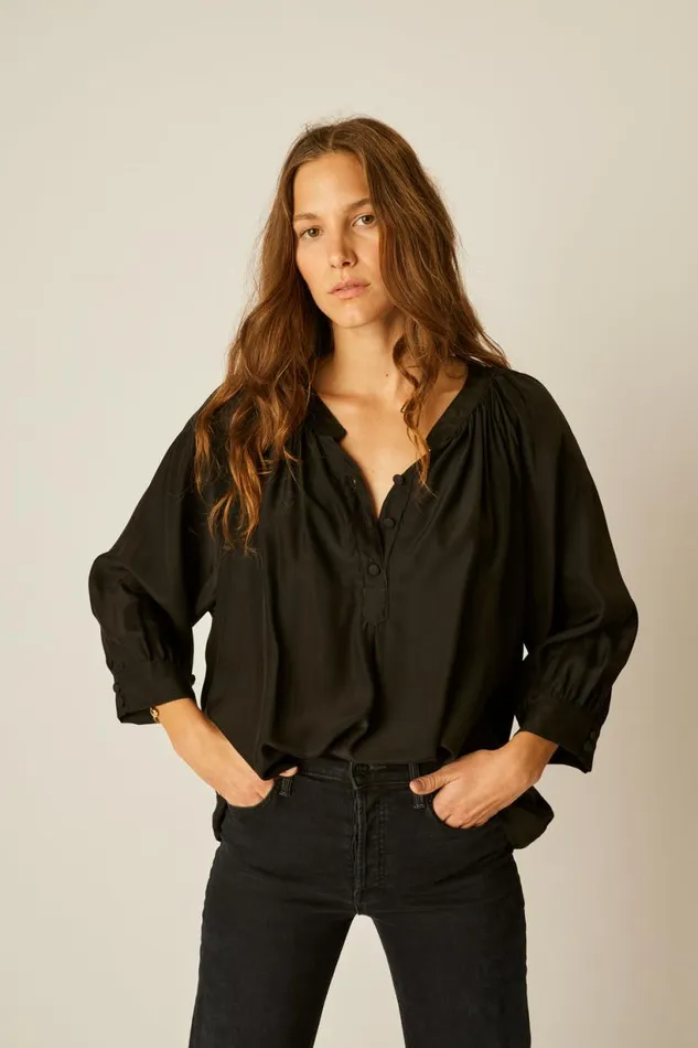 Natalie Martin REMY TOP Black Silk Shop Tops