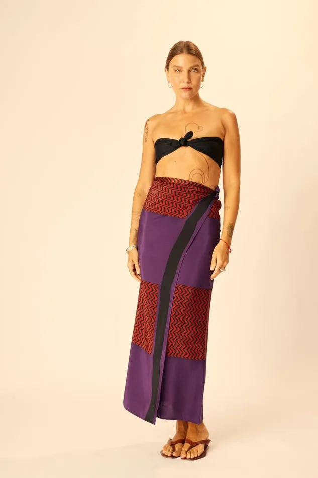 Natalie Martin SARONGSCARF Block Zigzag Aubergine Shop Bottoms