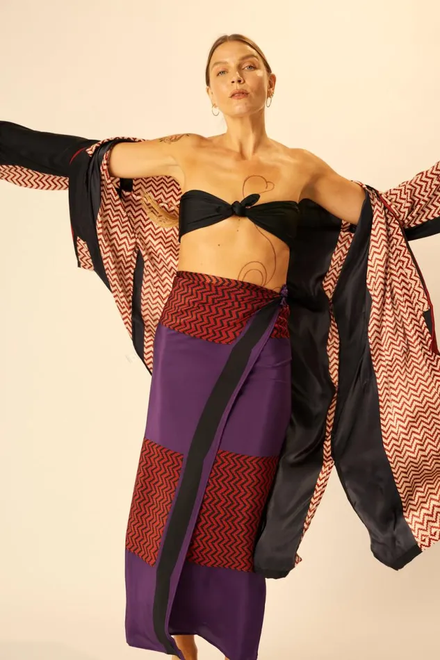 Natalie Martin SARONGSCARF Block Zigzag Aubergine Shop Bottoms