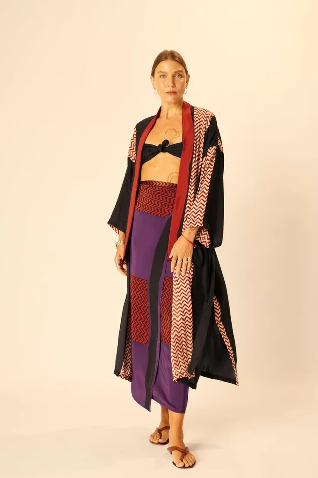 Natalie Martin SARONGSCARF Block Zigzag Aubergine Shop Bottoms