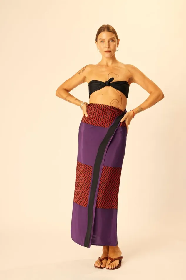Natalie Martin SARONGSCARF Block Zigzag Aubergine Shop Bottoms