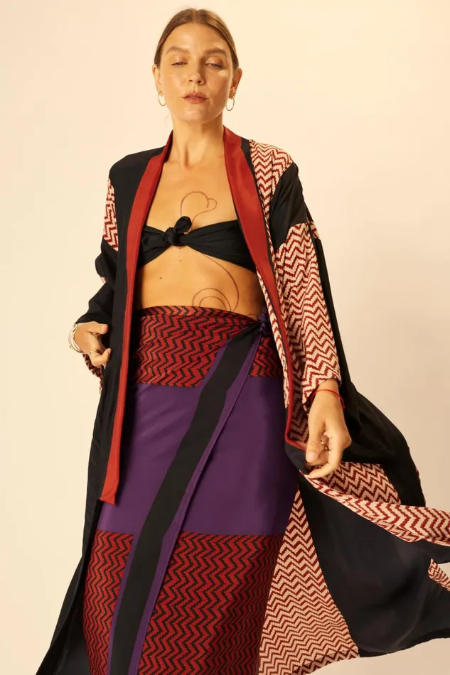 Natalie Martin SARONGSCARF Block Zigzag Aubergine Shop Bottoms