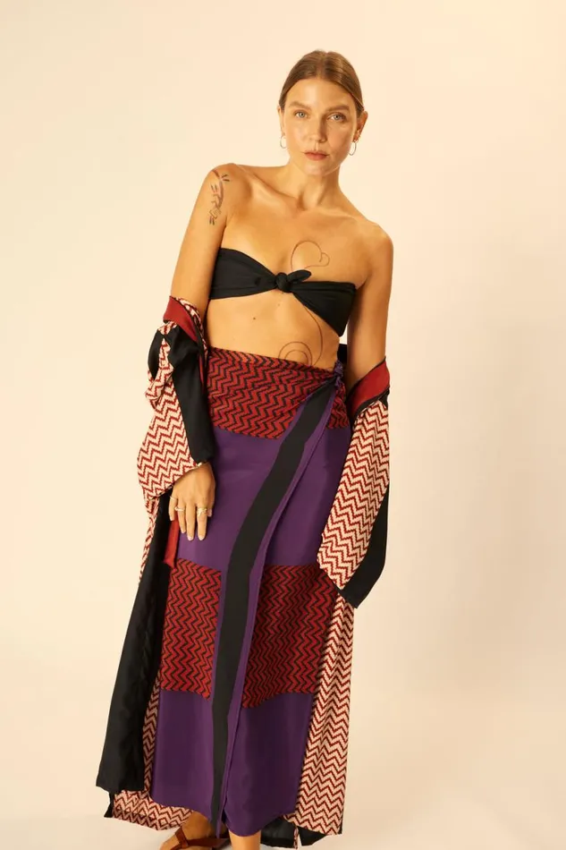 Natalie Martin SARONGSCARF Block Zigzag Aubergine Shop Bottoms