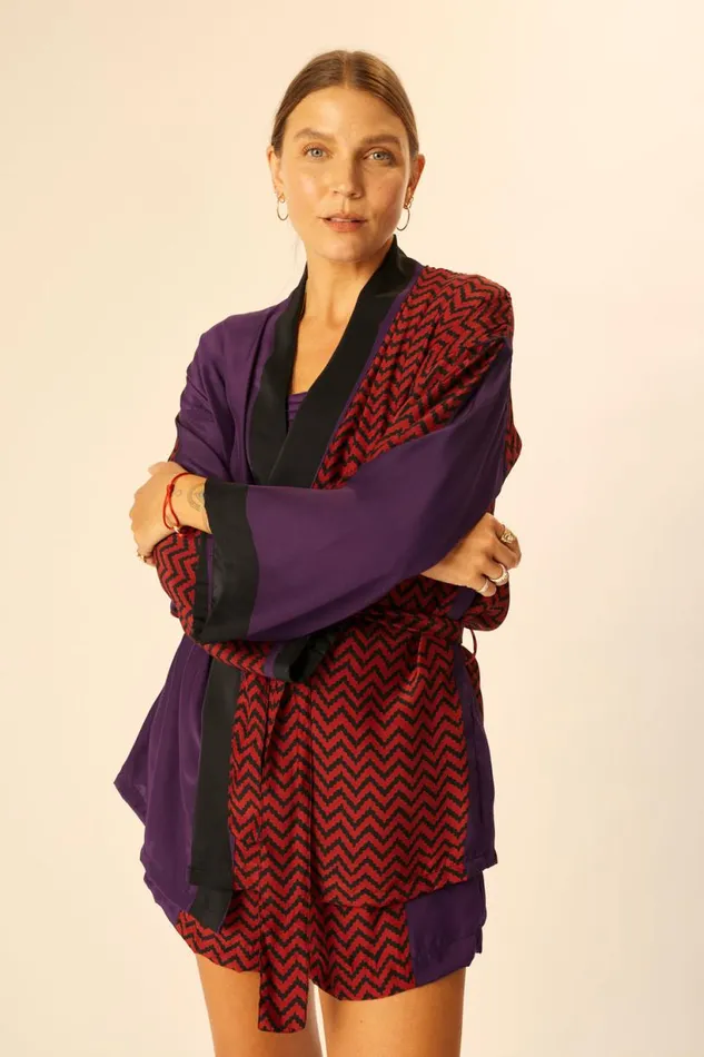 Natalie Martin SAYLOR KIMONO Block Zigzag Aubergine Shop Coverups