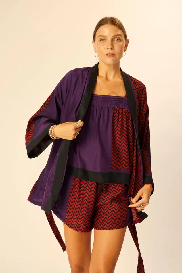 Natalie Martin SAYLOR KIMONO Block Zigzag Aubergine Shop Coverups