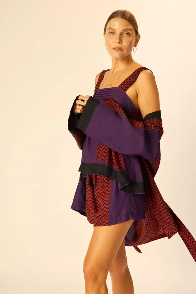 Natalie Martin SAYLOR KIMONO Block Zigzag Aubergine Shop Coverups