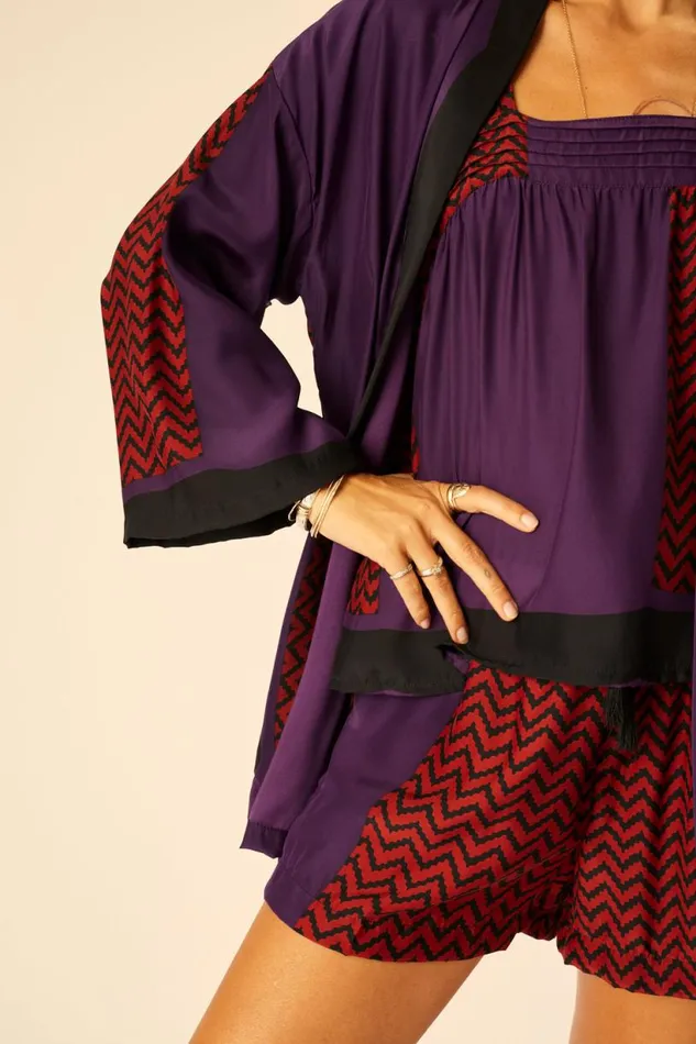 Natalie Martin SAYLOR KIMONO Block Zigzag Aubergine Shop Coverups