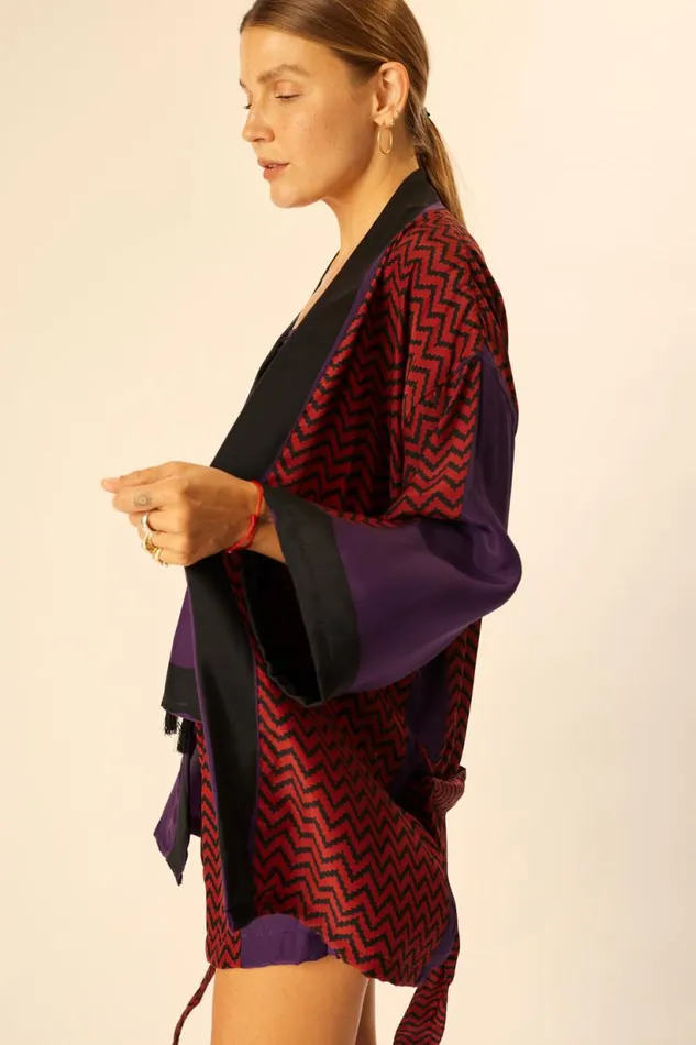 Natalie Martin SAYLOR KIMONO Block Zigzag Aubergine Shop Coverups