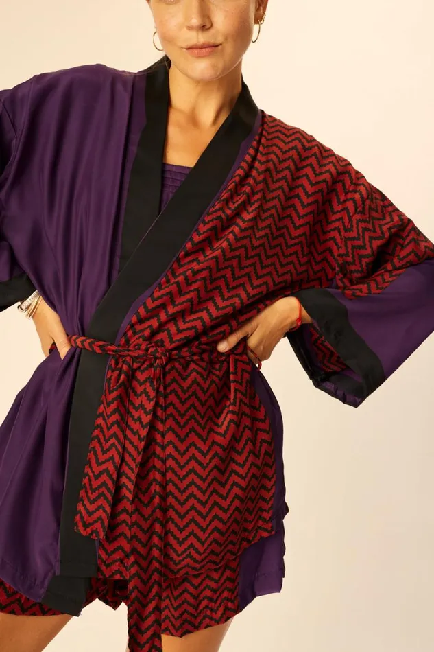 Natalie Martin SAYLOR KIMONO Block Zigzag Aubergine Shop Coverups
