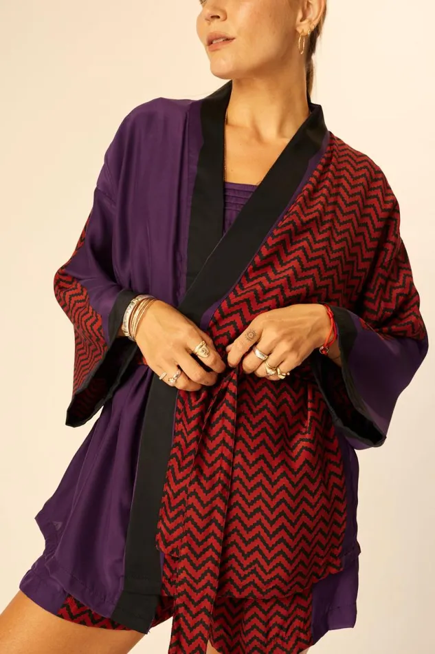 Natalie Martin SAYLOR KIMONO Block Zigzag Aubergine Shop Coverups