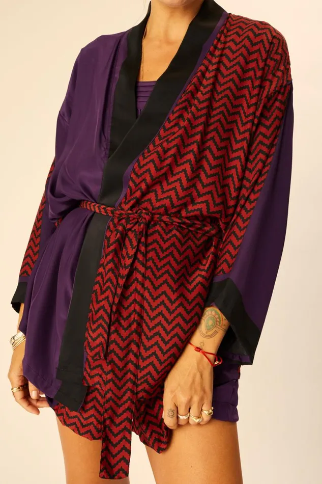 Natalie Martin SAYLOR KIMONO Block Zigzag Aubergine Shop Coverups