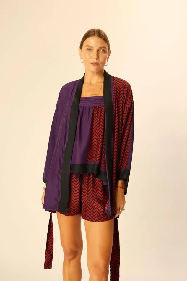 Natalie Martin SAYLOR KIMONO Block Zigzag Aubergine Shop Coverups
