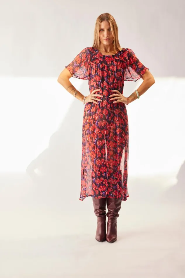 Natalie Martin SIENNA DRESS Chiffon Watercolor Print Onyx Shop Dresses